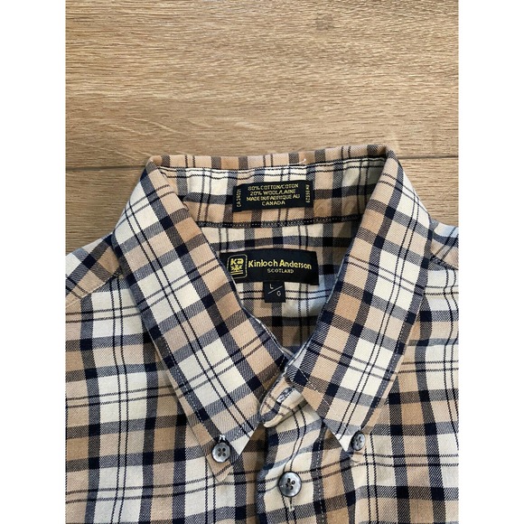 Kinloch Anderson Shirt Large L Brown Plaid Button Up Flannel Mens Wool Cotton - Picture 4 of 7